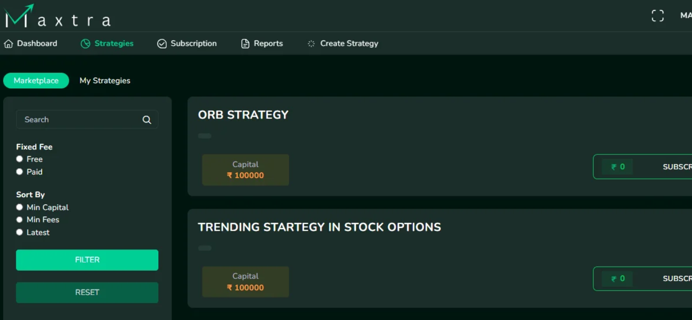 trading-dashboard maxtra